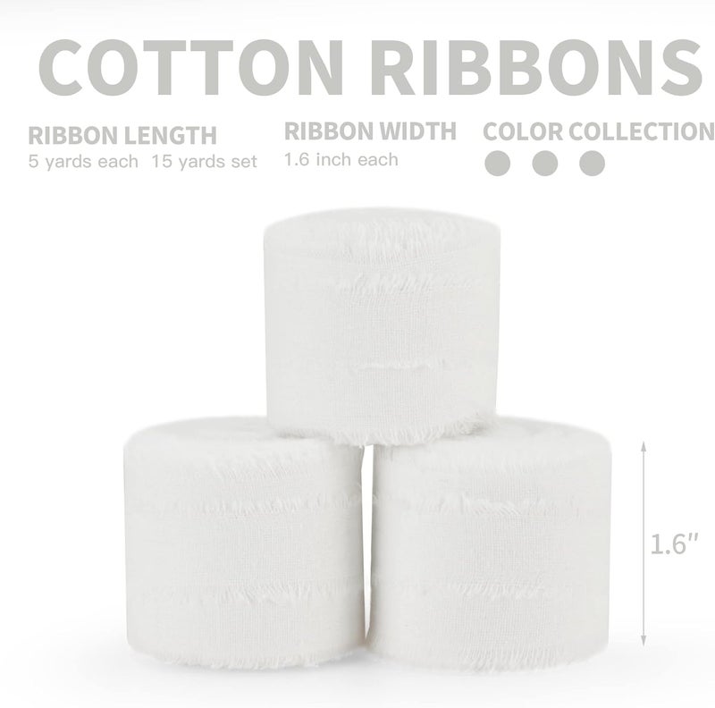 Keypan White Ribbon 1-1/2 x 15 Yards Handmade Cotton Frayed Fringe Fabric Ribbons for Crafts Flower Bouquets Wedding Baby Shower Home DIY Decor - Image 2